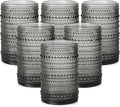 ZMOWIPDL Vintage Glassware Drinking Glasses Set of 6,15 oz Hobnail Glass Cups,Embossed Grey Water Tumbler,for Beer,Cocktail,Whiskey,Juice and Various Mixed Drinks- 1 Cleaning Brush