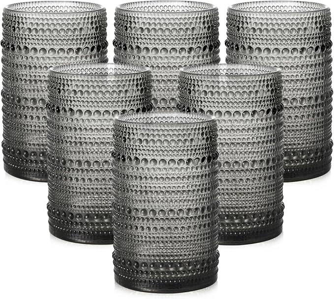 ZMOWIPDL Vintage Glassware Drinking Glasses Set of 6,15 oz Hobnail Glass Cups,Embossed Grey Water Tumbler,for Beer,Cocktail,Whiskey,Juice and Various Mixed Drinks- 1 Cleaning Brush
