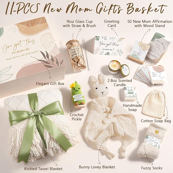 New Mom Gifts for Women Care Package, Postpartum Gifts for New Mom After Birth Essentials Kit, Pregnancy Gifts for Expecting Pregnant First Time Mom To Be Gift Basket, Gender Reveal Gift Push Presents