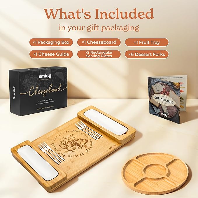 SMIRLY Charcuterie Boards Set - Large Bamboo Cheese Board Set - House Warming Gifts New Home, Wedding Gift for Couple, Bridal Shower Gift, Birthday Gifts for Women
