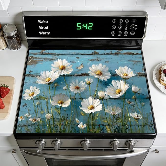 Stove Top Covers for Electric Stove: Heat Resistant Protector Glass Stove Top Expands Counter Space, Stylish Kitchen Decor 28.5'' 20.5''