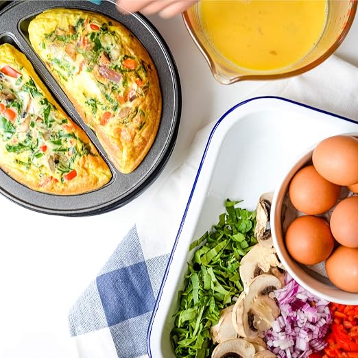 Holstein Housewares Stainless Steel 2 Section Omelet & Frittata Maker, Non Stick Coating, Easy To Clean, Indicator Lights, Compact Storage, Prepare Versatile Recipes in Minutes. 2 Portions, White