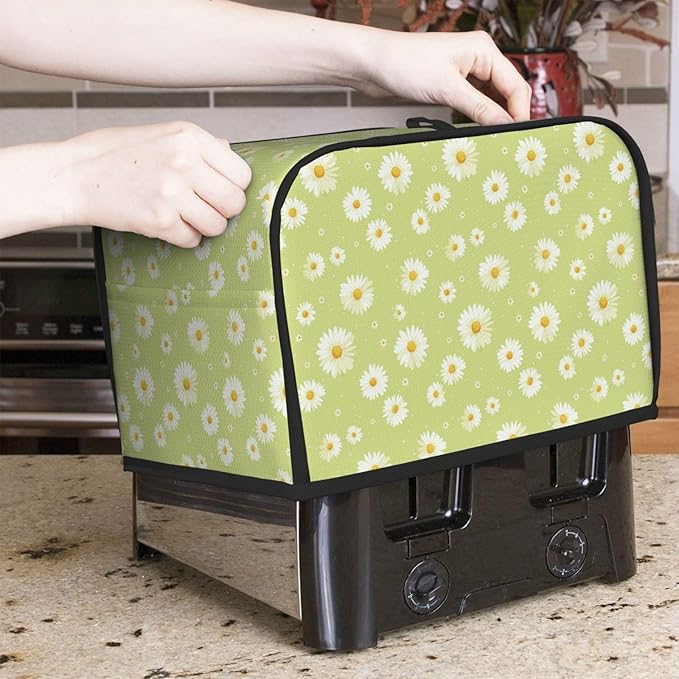 Toaster Cover 2 Slice Green Daisy Flower Pattern Kitchen Small Appliance Covers with Pockets Dust and Fingerprint Protection