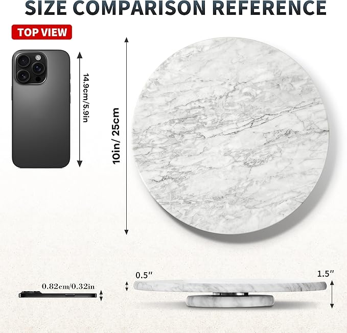 Marble Lazy Susan, 10" Lazy Susan Board with Silent Rotating, Natural Marble Cake Turntable for Countertop Kitchen Turntable Storage, Cupcake, Food, Centerpieces