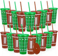 Kochorie 18 Pcs 24 oz Football Party Cups with Lids and Straws Reusable Plastic Tumbler Travel Mug Cups for Kids Coach Men Women Football Favors Tailgate Party Sports Game Time Supplies Decorations