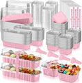 LemonRoad 240 Sets Mini Loaf Pan with Lids and Spoons 6.8oz Rectangular Aluminum Foil Bread Pan 5oz Square Cake Cup with Decal Disposable Baking Supply for Graduate Wedding Birthday (Pink)