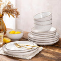 GBHOME Dinnerware Sets for 4, Farmhouse Style Stoneware Plates and Bowls Sets, 12 Pieces Embossed Scratch Resistant Dishes, Dishwasher & Microwave Safe, Off-White