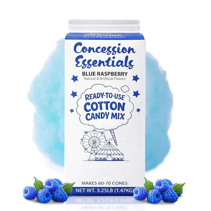 Perfectware -Concession Essentials Blue Raspberry Cotton Candy Mix – Ready-to-Use Floss Sugar for Cotton Candy Machines – Makes 60–70 Cones – 3.25 lb Carton – Carnival Style Cotton Candy Sugar