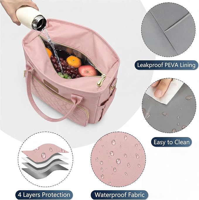 MIYCOO Lunch Bag Lunch Box Women - Leakproof Insulated Lunch Cooler Bag for Women - Large Lunch Tote Bags Adults, Pink