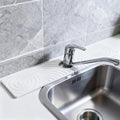 Hopegiver Stone Faucet Mat for Kitchen Sink - Fast Drying Diatomite Sink Protector Prevent Moisture, Super Water Absorbing Stone Tray for Kitchen & Bathroom Counter (White Line, 23.6"x5.1")