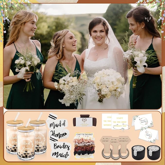 40Pcs Bridesmaid Proposal Box Gifts Set of 4 Will You Be My Maid of Honor Proposal Gifts Set Rectangular Hair Clips Soft Socks Scented Candle Bridesmaid Scrunchies Spiral Hair Ties Bridal Shower