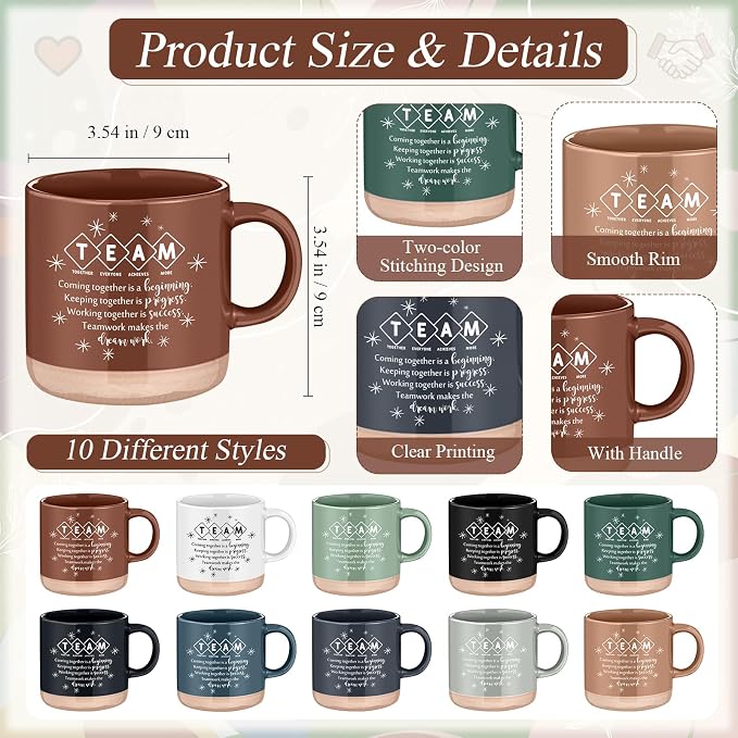 Didaey 10 Sets Team Appreciation Gifts Set 13oz Inspirational Ceramic Coffee Mugs A6 Leather Notebooks Ballpoint Pens Bulk Thank You Gifts for Team Members, Employees, Staff, Nurses