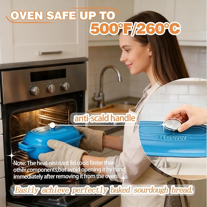 DIY Double Dutch Oven for Sourdough Bread Baking – Enamel Cast Iron Bread Baker with Lid, Bake Two Different Loaves at Once, 500°F Oven Safe, Includes 2×5" Banneton Proofing Baskets