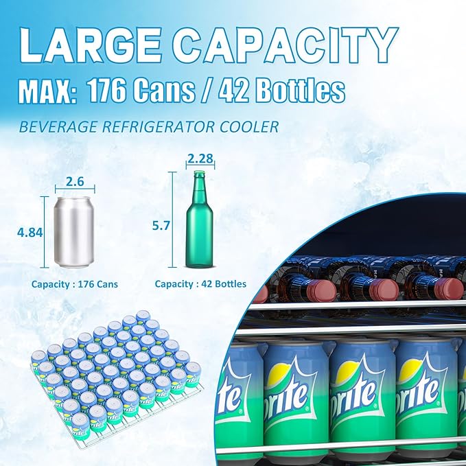 Compact 176 Can/5.4Cu.Ft Mini Fridge For Soda, Beer Or Wine, Portable Small Beverage Refrigerator With Digital Display&Removable Shelves &Reversible Glass Front Door For Office, Dorm, Bar