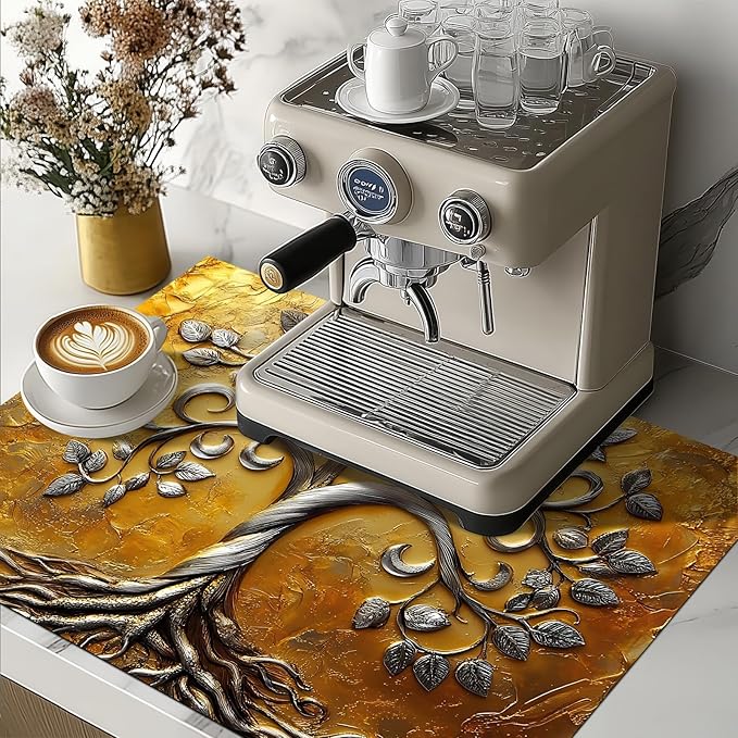 HOMETITUTE Stove Top Covers Pad Silver Tree of Life Kitchen Decorations 28 x 20 inches Stove Top Cover for Electric Coffee Bar Mats Pad Fit Coffee Maker Machine Countertops and Sinks