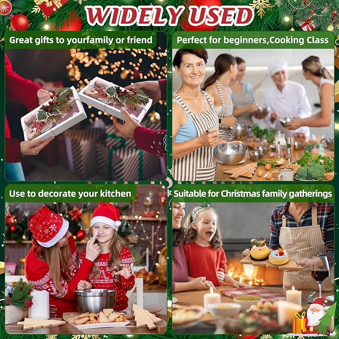 LemonRoad 1 Set Christmas Cutting Board Gift Christmas Tree Cutting Board with Knives Forks Kitchen Towels Merry Gift Tags Charcuterie Boards Bamboo Serving Tray for Xmas Birthday Party Favors