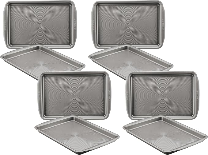 Circulon Bakeware Nonstick Cookie Pan Set (9" x 13" & 10" x 15"), Cookie Sheets for Baking, 2-Piece, Gray (Pack of 4)