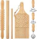 Tioncy 7 Pcs Pasta Making Tool Set Wood Gnocchi Board with Ravioli Stamp Ravioli Maker and Rolling Pin Homemade Gnocco Maker Kitchen Gift for Home Baking Lovers(Design Gnocchi Board Set)