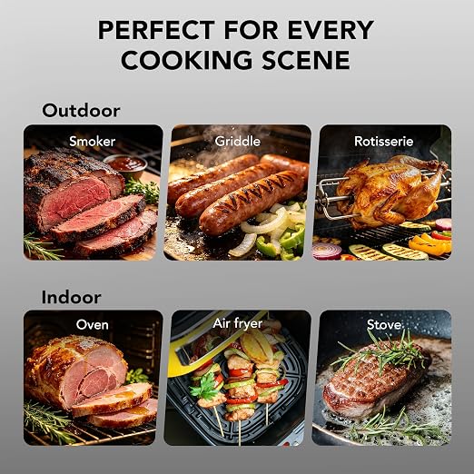 Ultrean Smart Wireless Meat Thermometer for Grilling, Instant Read Digital Thermometer, Independent-Control Magnetic Base & Thin Probe, Accurate Temperature Alerts for BBQ, Oven, Smoker, Air Fryer