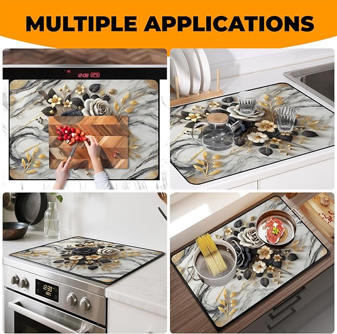Heat-Resistant Glass Stove Top Cover with Anti-Slip Rubber Coating – 28.5x20.5 Inch Electric Stove Protector, Scratch-Resistant, Expands Counter Space, Stylish Kitchen Decor