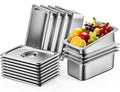 ZeroPone 8 Pack Hotel Pans with Lids, 1/3 Size 6" Deep Stainless Steel Steam Table Pan 22 Gauge Anti Jam Commercial Food Pans for Hotel, Party, Buffet, Catering Supplies