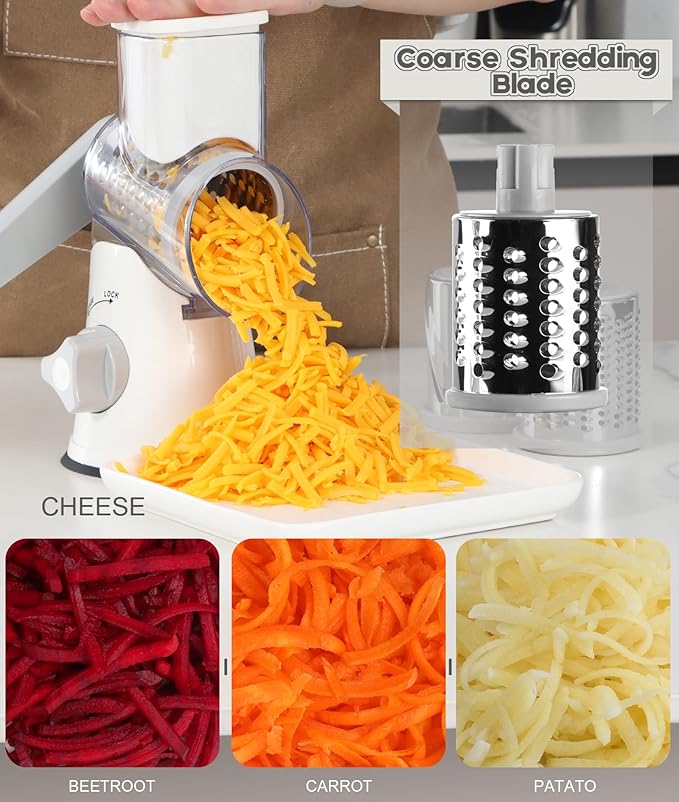 Ourokhome Vegetable Chopper Onion Cutter with Container Multifunctional Food Chopper with 2 Blades, Rotary Cheese Grater Hand Crank, Kitchen Shredder Speed Mandolin Slicer Nuts Grinder with Handle