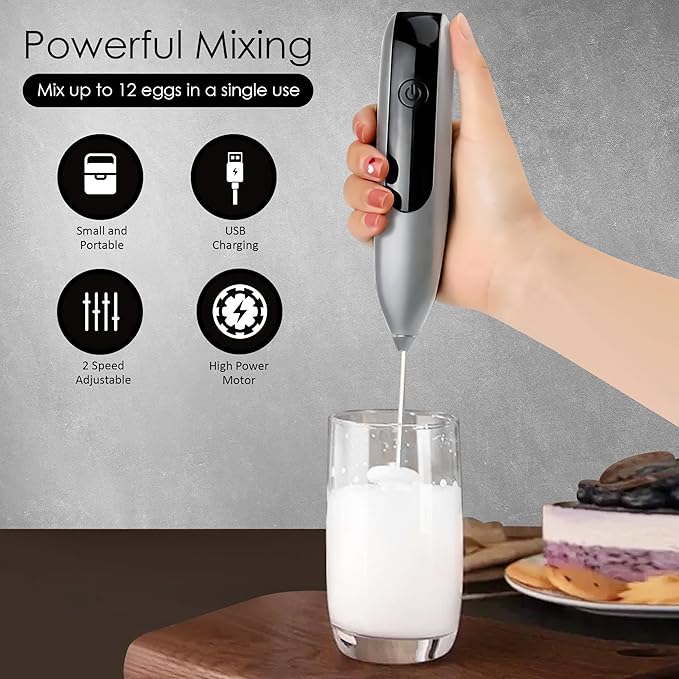 GOCHA | FrothMaster X2 Rechargeable Milk Frother – 2-Speed Handheld Foam Maker for Coffee, Lattes, Matcha – USB-C Charging, Stainless Steel Whisk, Stand Included (Silver)