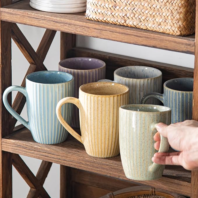 Yundu 16 oz Coffee Mugs Set of 6, Large Coffee Cups, Ceramics Mug with Handle, Cups foe Latte, Tea, Cappucino - Assorted Colors