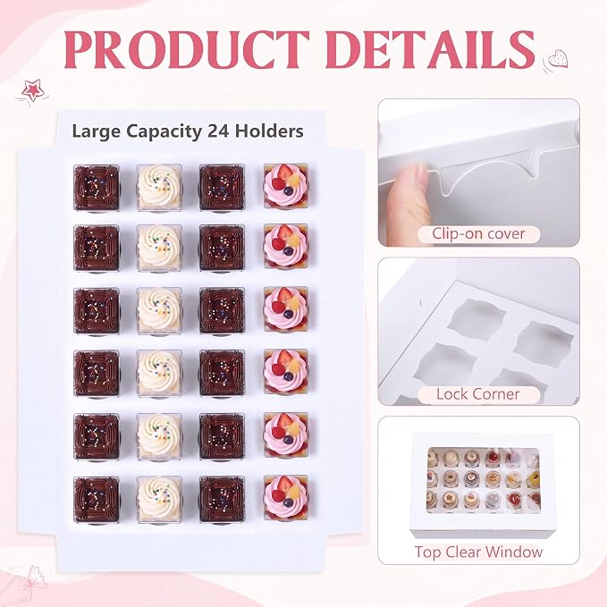 10 Pack Dessert Shooter Box with Window, Holds 24 Count 3 oz Square or Round Cups, Disposable Dessert Carrier for Party & Catering, 12.8 x 8.8 x 5.5 Inch