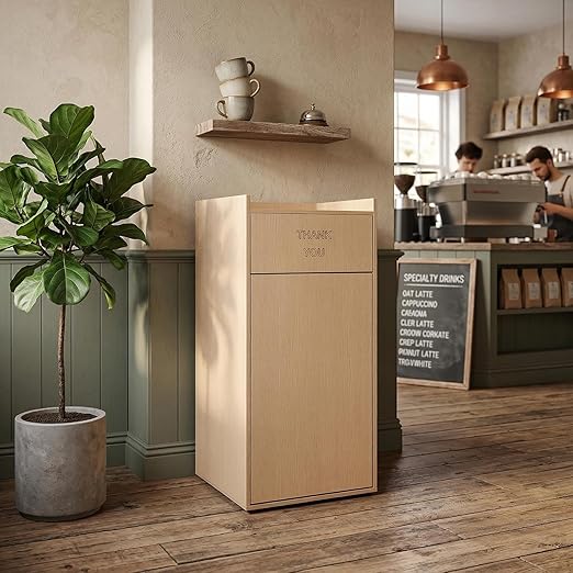 30 Gallon Commercial Trash Can, Wooden Trash Can Cabinet with Tray Holder Garbage Can withTrash Bag for Restaurants, Cafes, Kitchens, and Offices, Durable Garbage Receptacle (Wood Color)