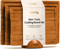SMIRLY Bamboo Cutting board for Kitchen - Wood Cutting Boards for Meal Prep, Serving, Charcuterie - Kitchen Gadgets, House Warming Gifts - Wooden Chopping Board Set of 3 with Holder - Brown Bamboo
