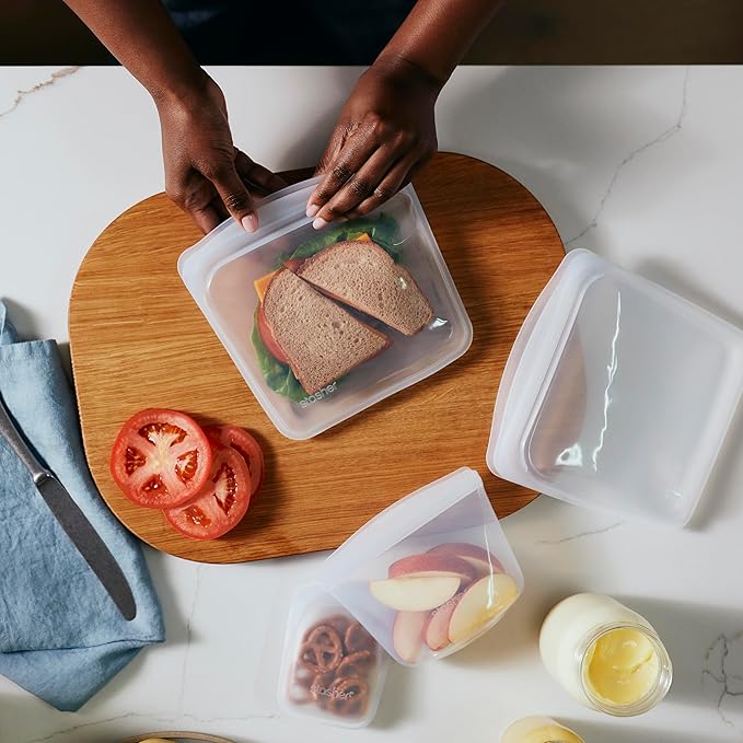 Stasher Silicone Reusable Food Storage Bags, 6-Pack Starter Kit, Reusable Freezer Bags, Microwave, Dishwasher, Oven Safe, Sous Vide, Lunch Containers, Eco Friendly, Snack Bag, Sea Spray | Reusable Food Bags