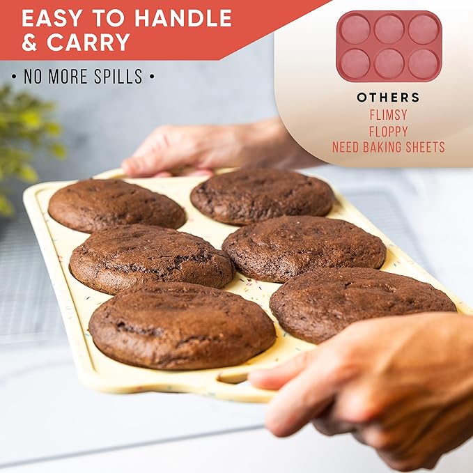 Jumbo Top Silicone Muffin Pans for Baking- 2 PACK Silicone Jumbo Muffin Pan 6 Cup -Baking Cupcake Pans, Make Perfect Muffin Top Pans Non Stick, Drop Cookies or Whoopie Pie Shells - CONFETTI