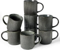 famiware Coffee Mug Set for 8, Star 12 oz Catering Mugs Cup Set with Handle for Coffee, Tea, Cocoa, Milk - Ceramic Stoneware Drinkware Set, Deep Forest