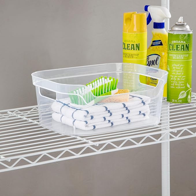 Clear Plastic Storage Bins, 8-Pack Medium Open Front Organizer for Pantry, Kitchen, Fridge & Cabinet, 13" x 9.5" x 5.25 (8)