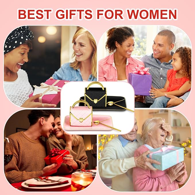 Zubebe 2 Sets Coffee Mug Elegant Handbag Shaped Cup Modern Ceramic Purse Mug with Spoon and Saucer, 10oz Cute Creative Tea Cup for Woman Girls Gift (Pink,Black)