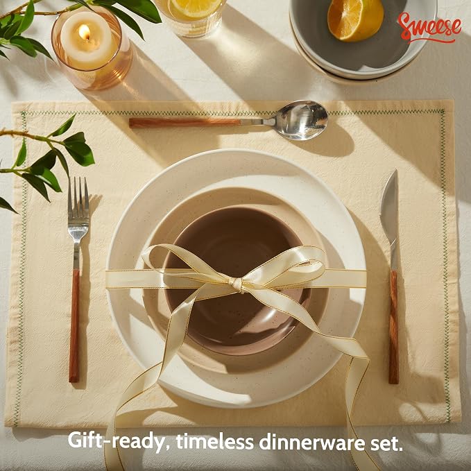 Sweese Dinnerware Sets Service for 4, 12 pcs Matte Speckled Glaze Plates and Bowls Sets, Handmade Ceramic Dish Set, Highly Chip and Crack Resistant Modern Plate Set, Multi-color