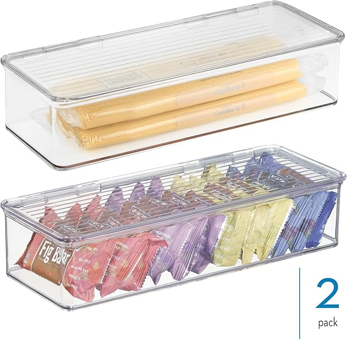 iDesign Plastic Stackable Hinged-Lid Pantry or Kitchen Storage Box - Set of 2 - Clear