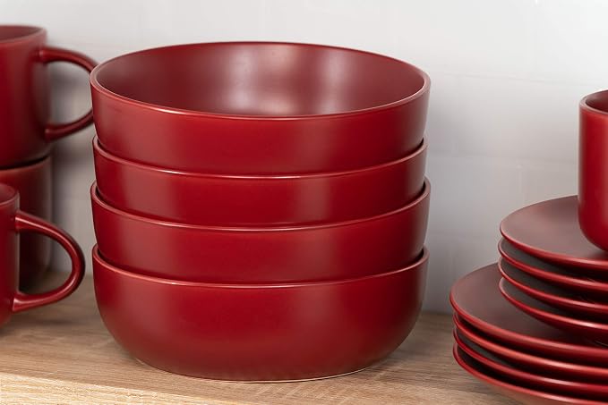 10 Strawberry Street Wazee Matte Coupe Dinnerware Set, 16 pc, Red