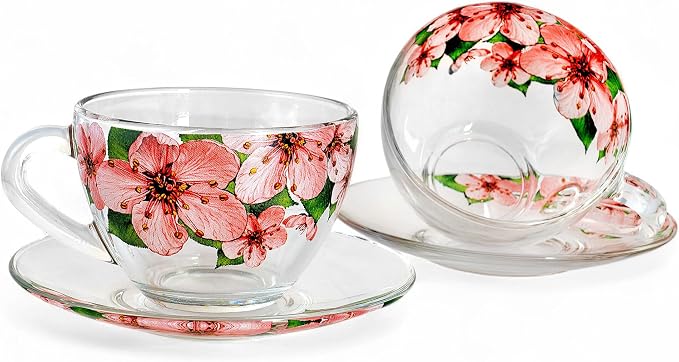 STP GOODS Sakura Glass Cup and Saucer Set of 2
