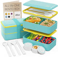 Umami Bento Box Adult All-in-1 w/ 4 Utensils, 100% Leakproof, Dishwasher & Microwave Safe Lunch Containers for Adults w/ 4 Compartments, Fresh Turquoise, 40 oz