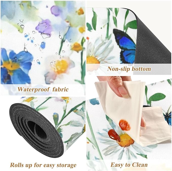 2 in 1 Table Runner Trivet for Hot Pots and Pans Heat Resistant Non Slip Waterproof 39 x 12 Inch Decorative Table Protector for Kitchen Countertop Watercolor Cornflower Daisy