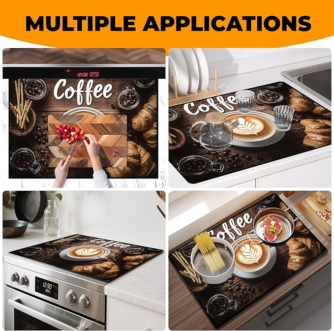 Stove Top Cover- Mat for Electric Stove Protector with Anti-Slip Rubber Coating Dish Drying Mats Scratch-Resistant (coffee, 28.5" x 20.5")