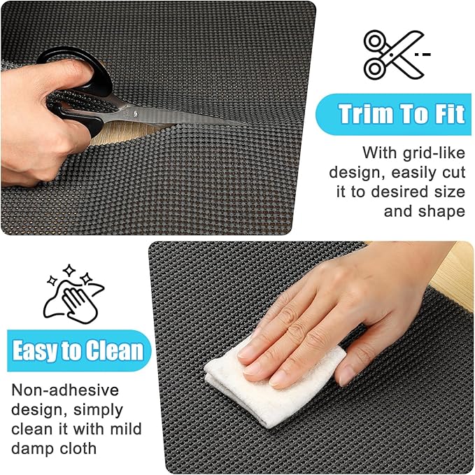 Songrey Non-Adhesive Drawer and Shelf Liner, Non Slip Cabinet Liners, Protect Kitchen Cupboard, Bathroom Drawers, Breathable, Thick Strong Grip mat (17.5IN x 30FT, Black)