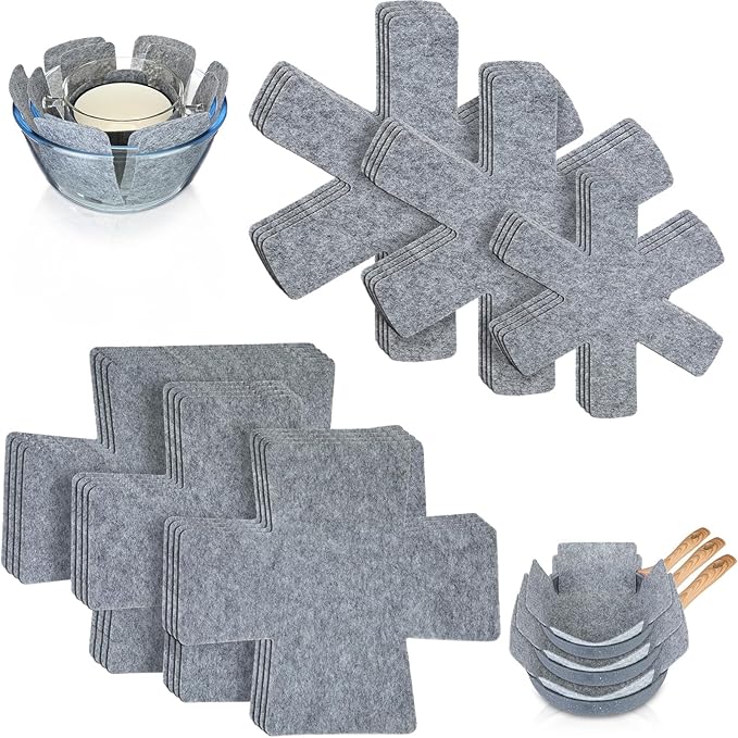 Funnymoom 24 Pack 3 Sizes & 2 Different Shape Pot and Pan Protectors Cookware Protector Pot Dividers, Stacking Separators Pads for Bakeware/pots/pan/Dish, Shape of Cross and Pozidriv(Pure Gray)