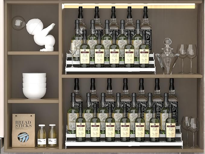 Jojocross Spice Rack Organizer for Cabinet, 3 Tier Expandable shelf, Great for Kitchen Cabinets, Cupboard,Pantry and more,Metal plate with hole (1 Pack/White,9.45" D x 12.8"~24“L x 3.56" H)
