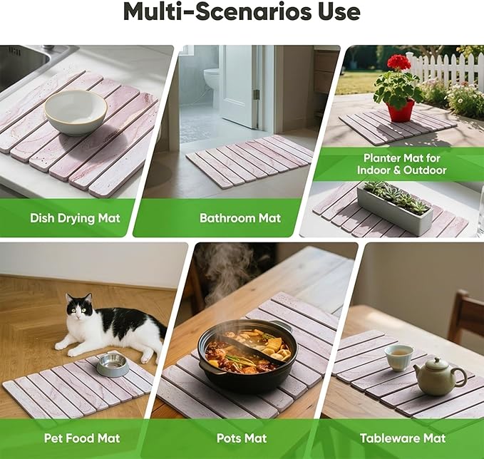 Stone Drying Mat for Kitchen Counter, Quick Diatomaceous Earth Mats for Dishes, 23.6"L x 15.7" W Super Absorbent Fast-Drying Collapsible Countertop Stone Mat (Marble White-07, 24" x 16")