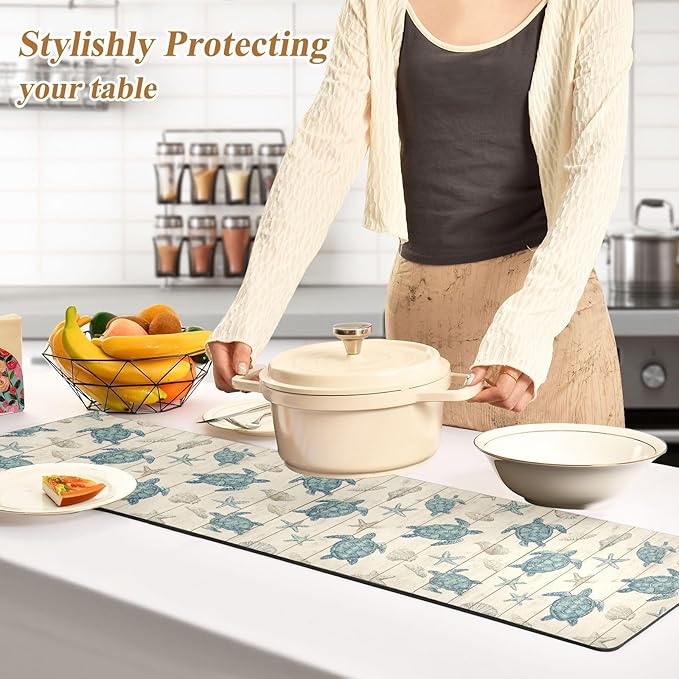 Beige Beach Wood Sea Turtles Trivet Table Runner Heat Resistant 230F for Hot Dishes Pots Plates Kitchen Dining Table Protector Decorative 39.37x 11.8