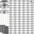OBKJJ 96 Pack Round Cans with Screw Lid 2 Oz Aluminum Metal Tins DIY Food Candle Containers for Lotion Bars, Balms, Salve, Spices, Beard Balm, Crafts with 4 Markers 3 Sheets Label Stickers (Silver)