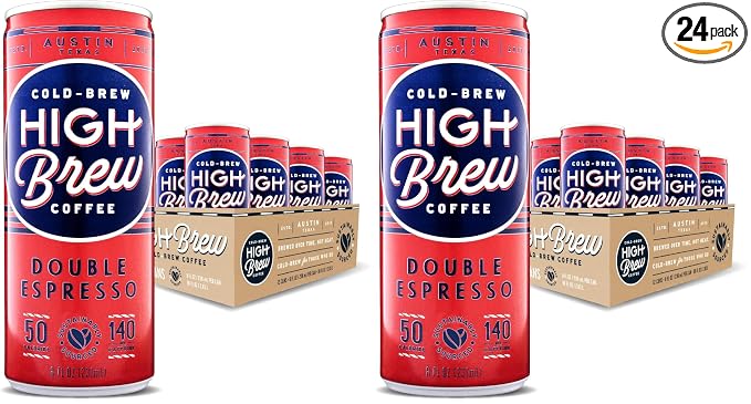 High Brew Coffee,Cold Brew Coffee,Double Espresso,8 Fl Oz,Ready-To-Drink,(Pack of 24)